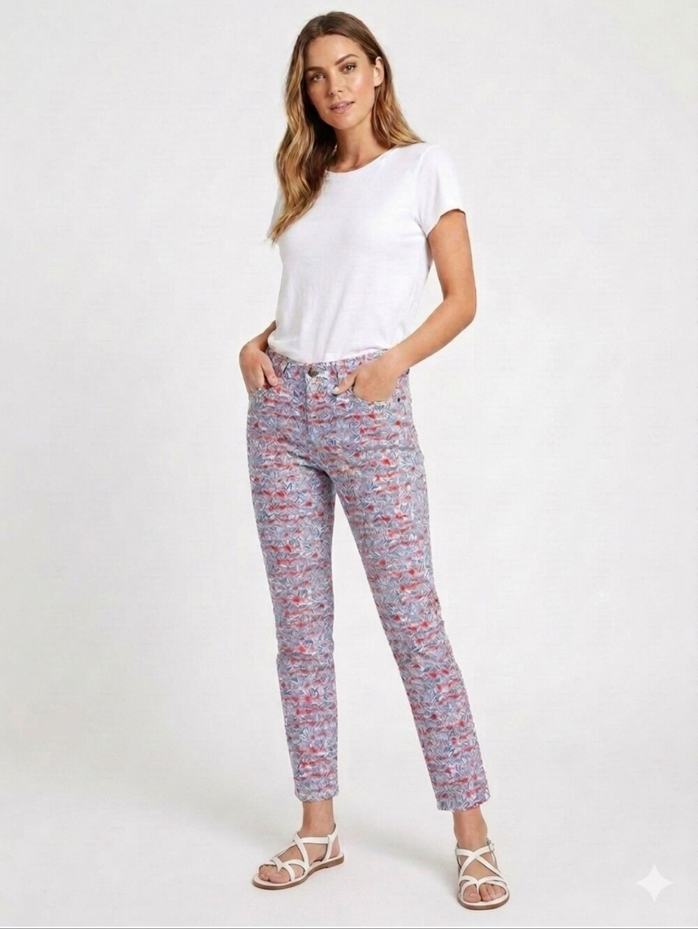 J. Crew Red & Blue Printed Stretch Pants
